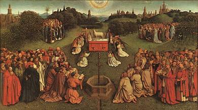 Jan van Eyck: De aanbidding van het Lam Gods (middenpaneel)